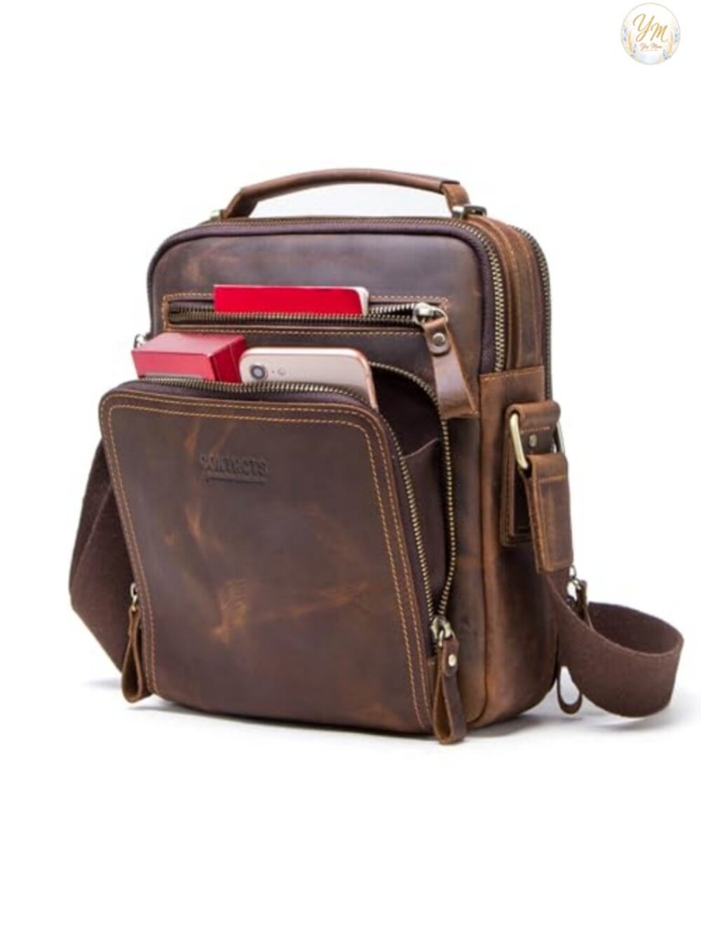 Men's Crazy Horse Cowhide Leather Messenger Bag Crossbody for iPad 9.7,